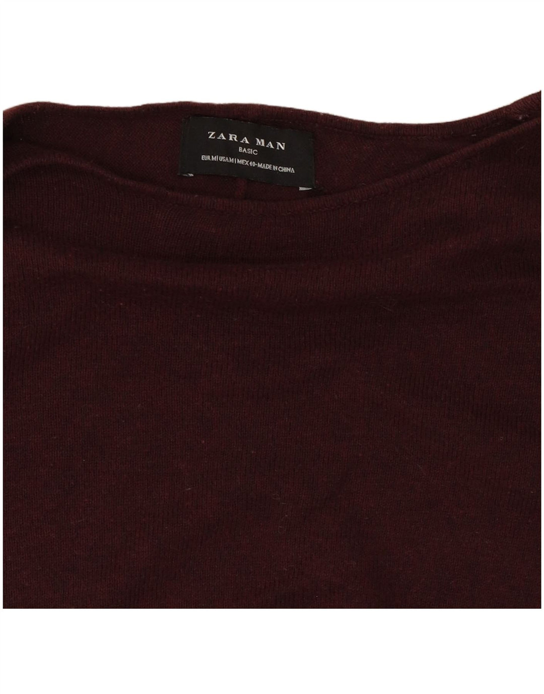Zara Herren-Pullover mit U-Boot-Ausschnitt, mittleres Burgunderrot