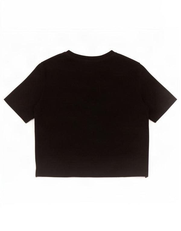 Zara Damen Crop Bluse Top UK 12 Mittelschwarze Baumwolle