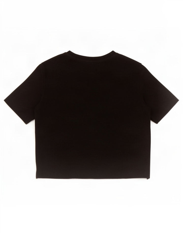 Zara Damen Crop Bluse Top UK 12 Mittelschwarze Baumwolle