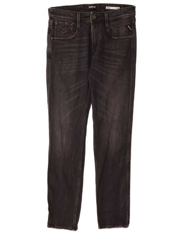 REPLAY Herren Anbass Slim Jeans W29 L30 Schwarze Baumwolle