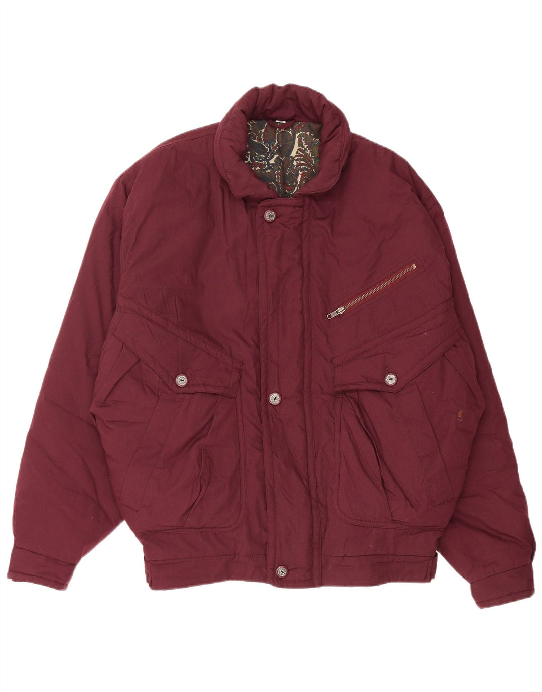 VINTAGE Herren Wattierte Jacke IT 50 Großes Burgunderrotes Polyester