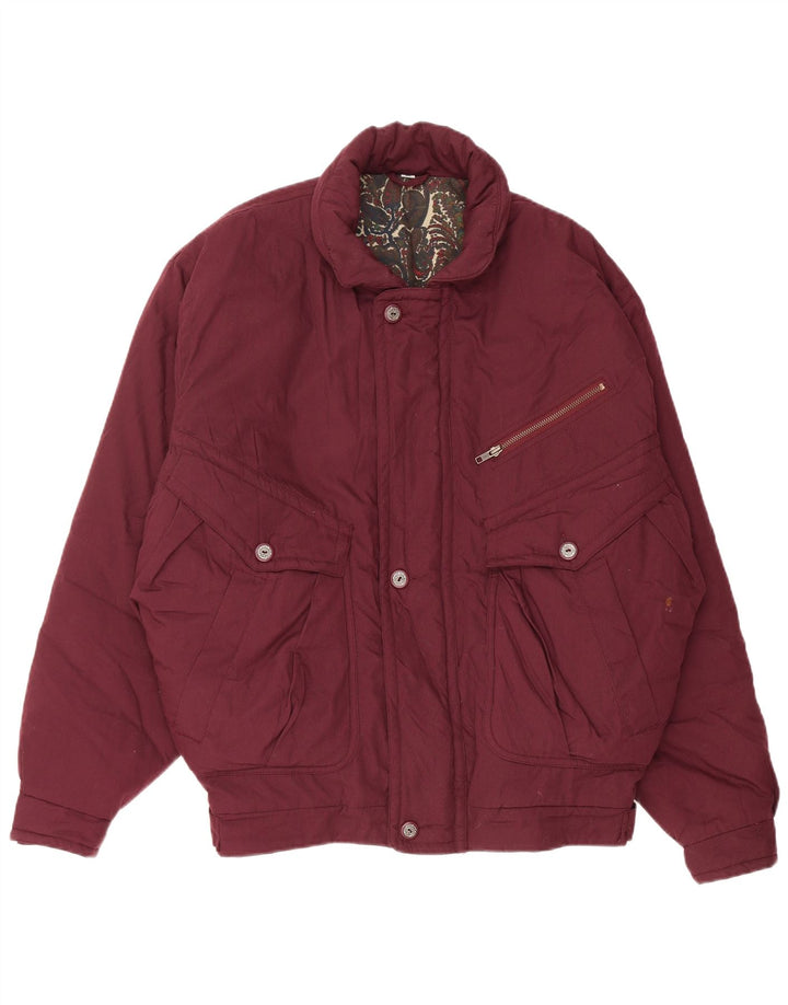 VINTAGE Herren Wattierte Jacke IT 50 Großes Burgunderrotes Polyester