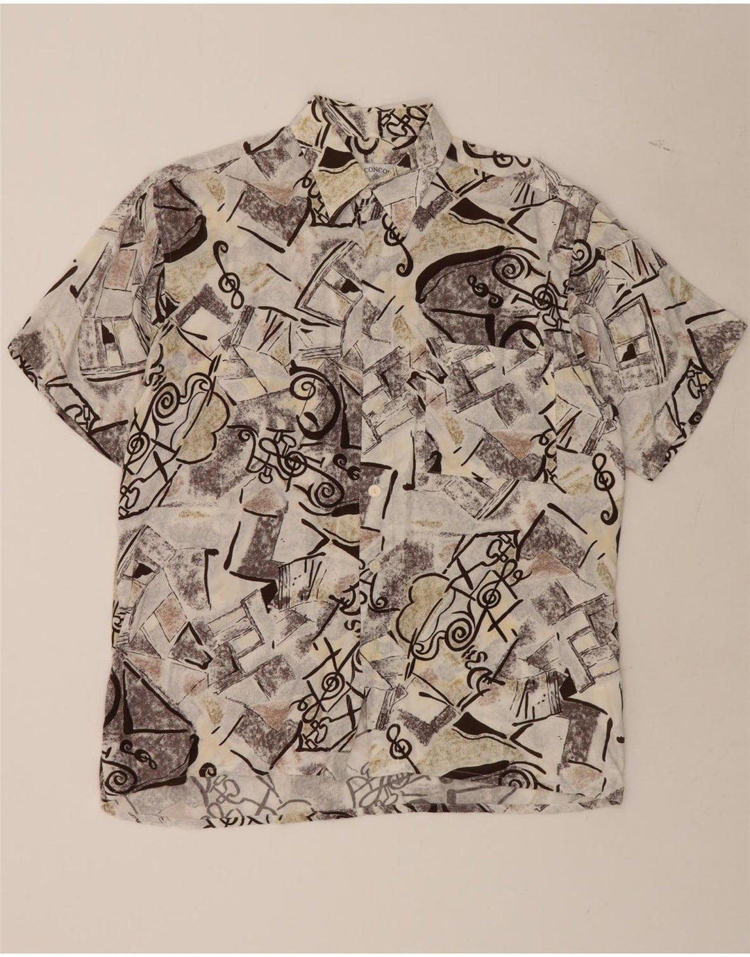 VINTAGE Mens Abstract Pattern Short Sleeve Shirt XL White Viscose Vintage Vintage and Second-Hand Vintage from Messina Hembry 
