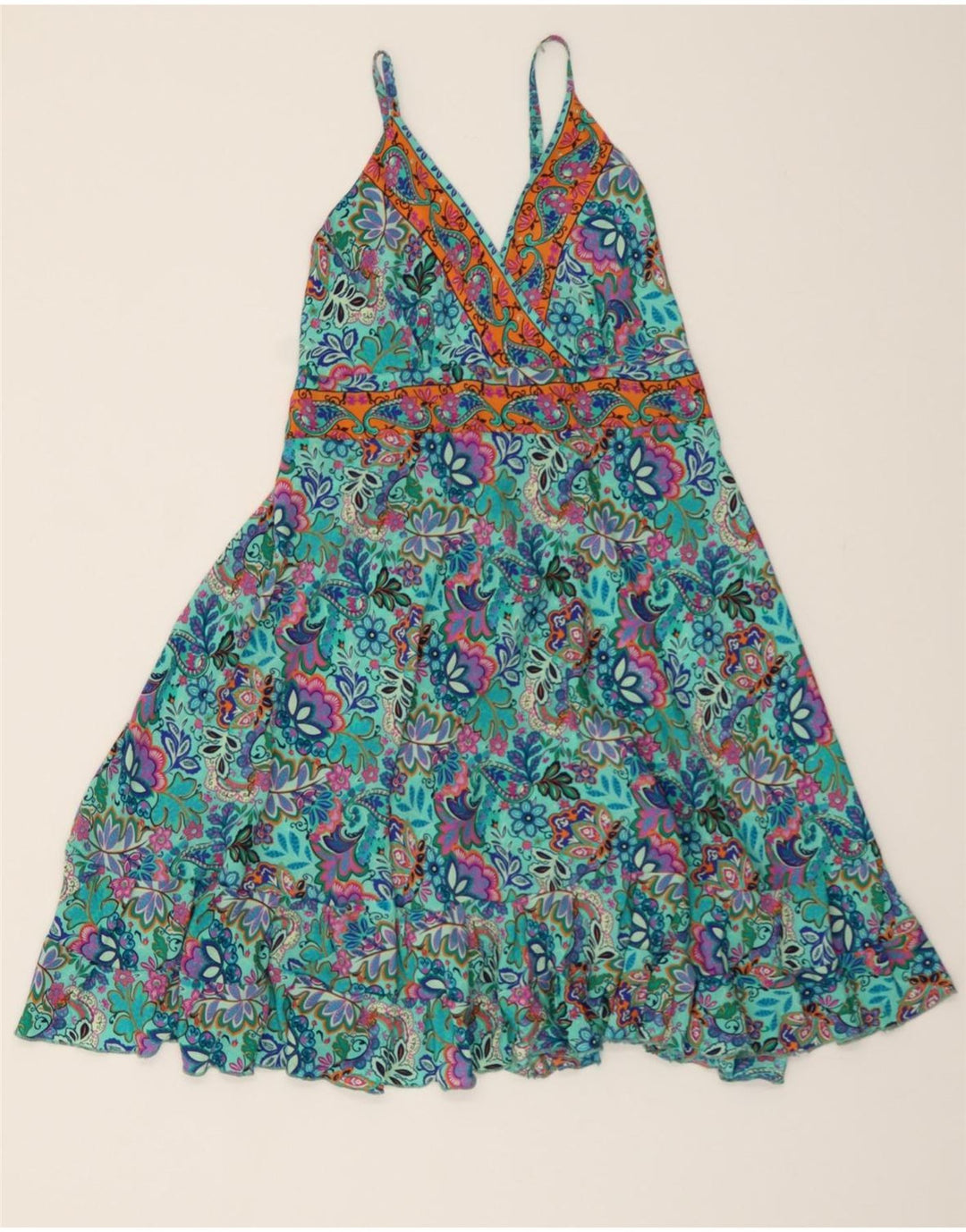 MARILA Womens Sundress UK 10 Small Turquoise Floral Polyester Vintage Marila and Second-Hand Marila from Messina Hembry 