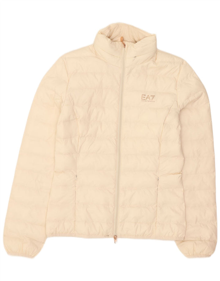 Emporio Armani Damen Wattierte Jacke mit Kapuze UK 14 Medium Off White