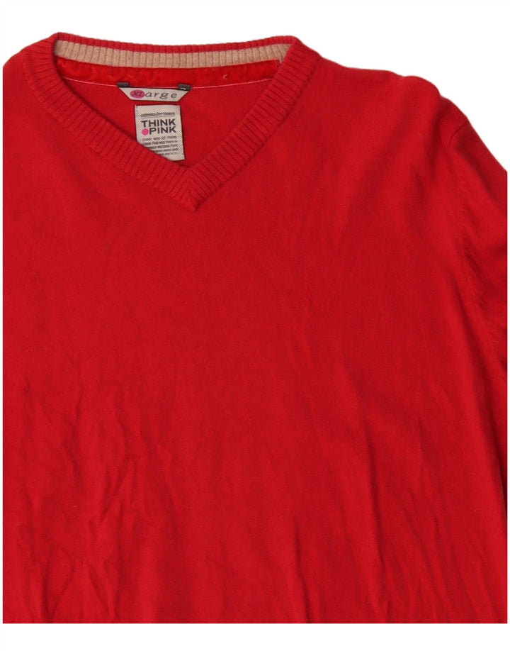 Think Pink Damen-Pullover mit V-Ausschnitt, XL, rote Wolle
