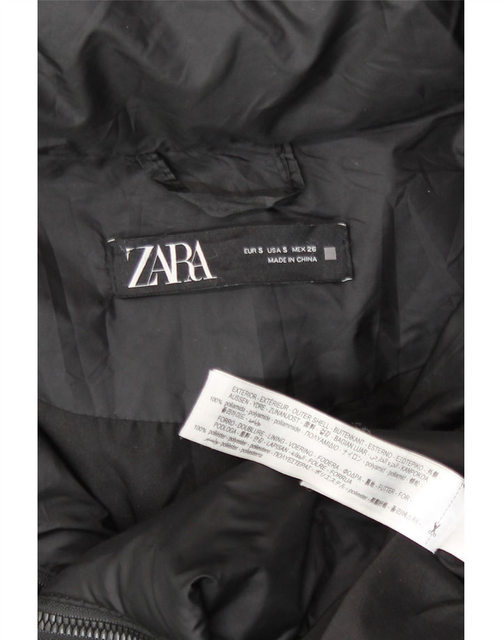 Zara Damen Übergroßer, wattierter Mantel mit Kapuze, UK 10, Small, Schwarz, Polyamid