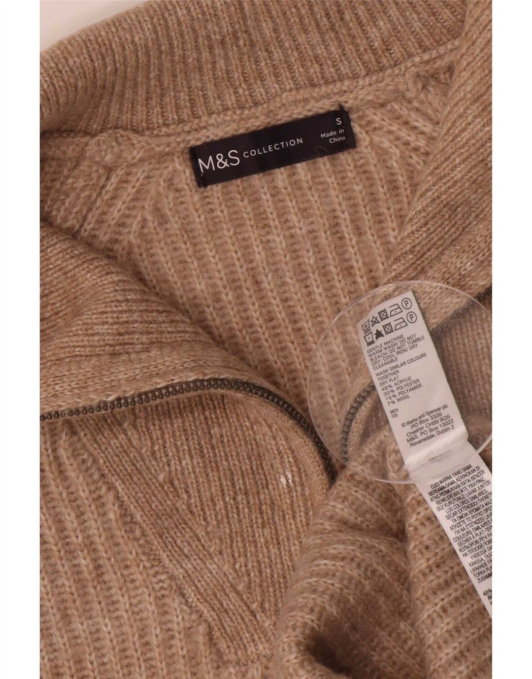 Marks & Spencer Damen-Pullover mit Reißverschluss am Hals, Gr. 10, Größe S, braun meliert
