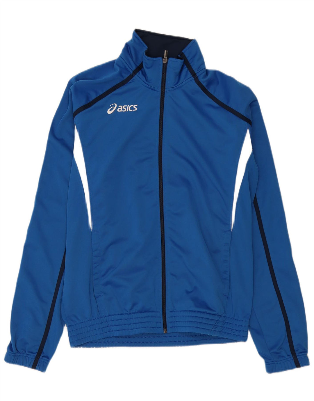Asics Herren-Trainingsanzug-Top-Jacke XL, blaues Farbblock-Polyester