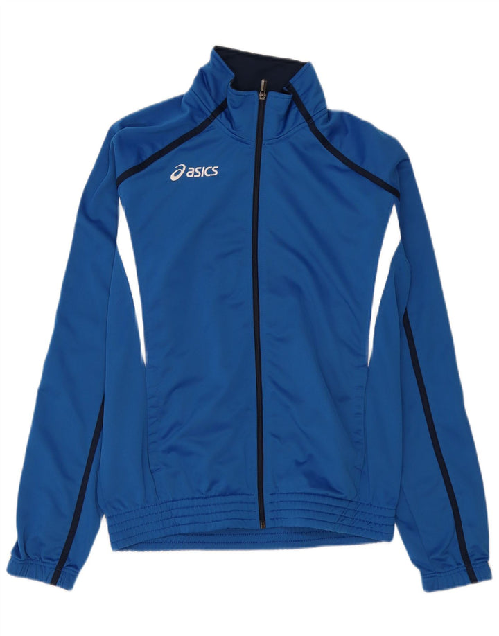 Asics Herren-Trainingsanzug-Top-Jacke XL, blaues Farbblock-Polyester