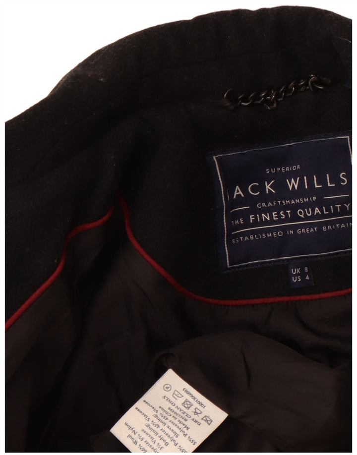 JACK WILLS Damen Crop Blazer Jacke UK 8 Small Schwarze Wolle