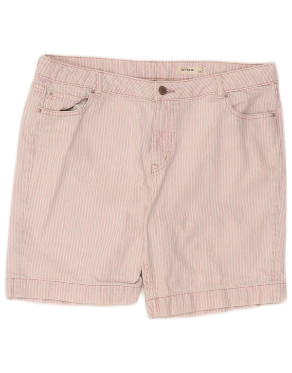 Marks & Spencer Womens Boyfriend Denim Shorts UK 18 XL W34 Pink Striped