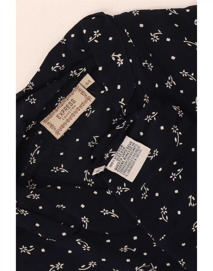 Express Damen Kurzarm-Hemdbluse IT 44 Medium Navy Blue Floral