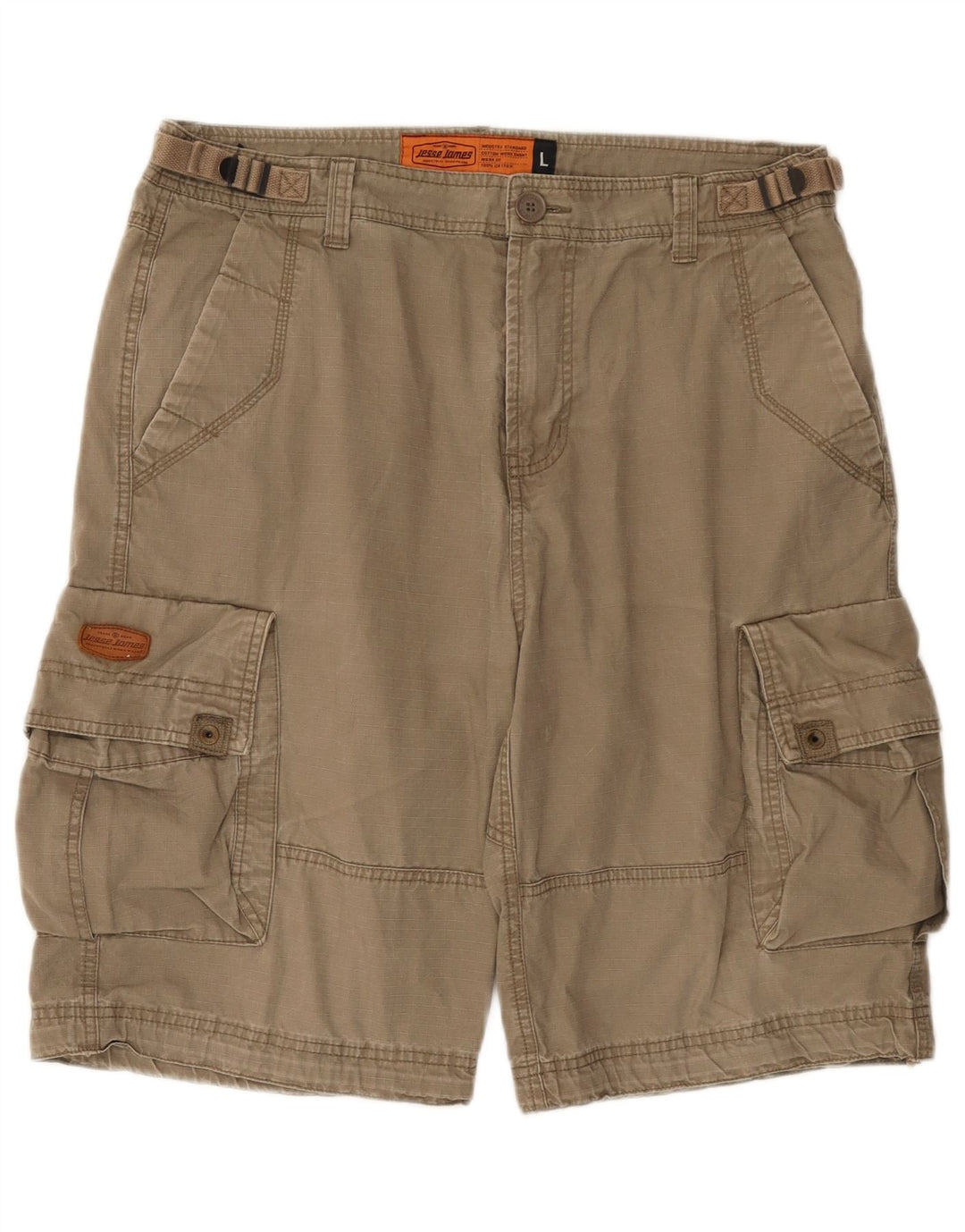 Jesse James Herren Cargo-Shorts, Größe L, W34, Beige, Baumwolle
