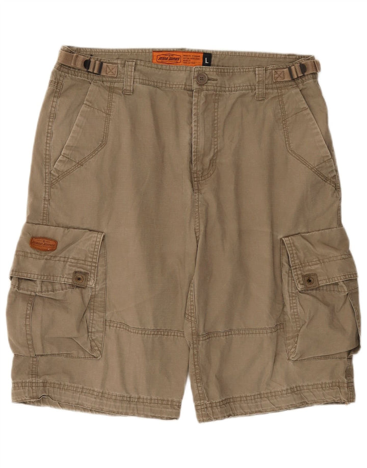 Jesse James Herren Cargo-Shorts, Größe L, W34, Beige, Baumwolle
