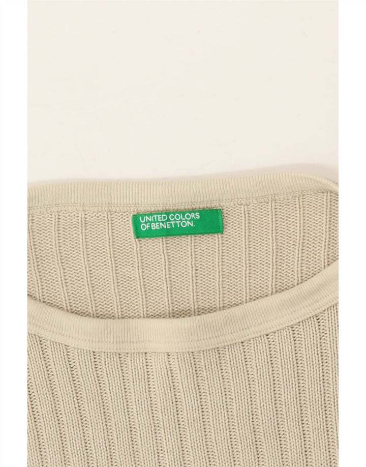BENETTON Womens Crew Neck Jumper Sweater UK 14 Medium Beige Cotton Vintage Benetton and Second-Hand Benetton from Messina Hembry 