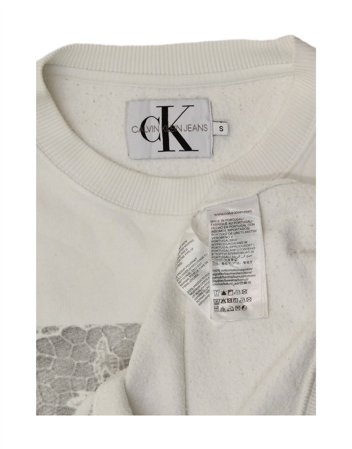Calvin Klein Damen Grafik-Sweatshirt-Pullover UK 10 Small Weiße Baumwolle