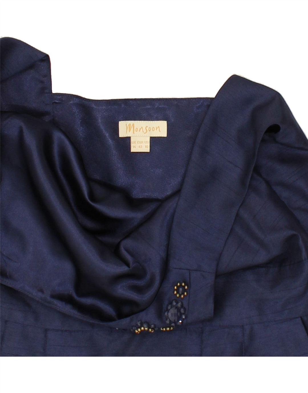 MONSOON Womens Sleeveless Sheath Dress UK 14 Medium Navy Blue Polyester Vintage Monsoon and Second-Hand Monsoon from Messina Hembry 