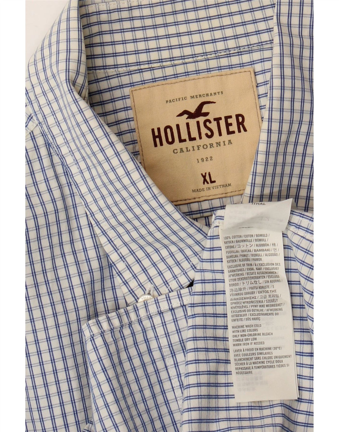 HOLLISTER Herrenhemd XL, blau kariert, Baumwolle