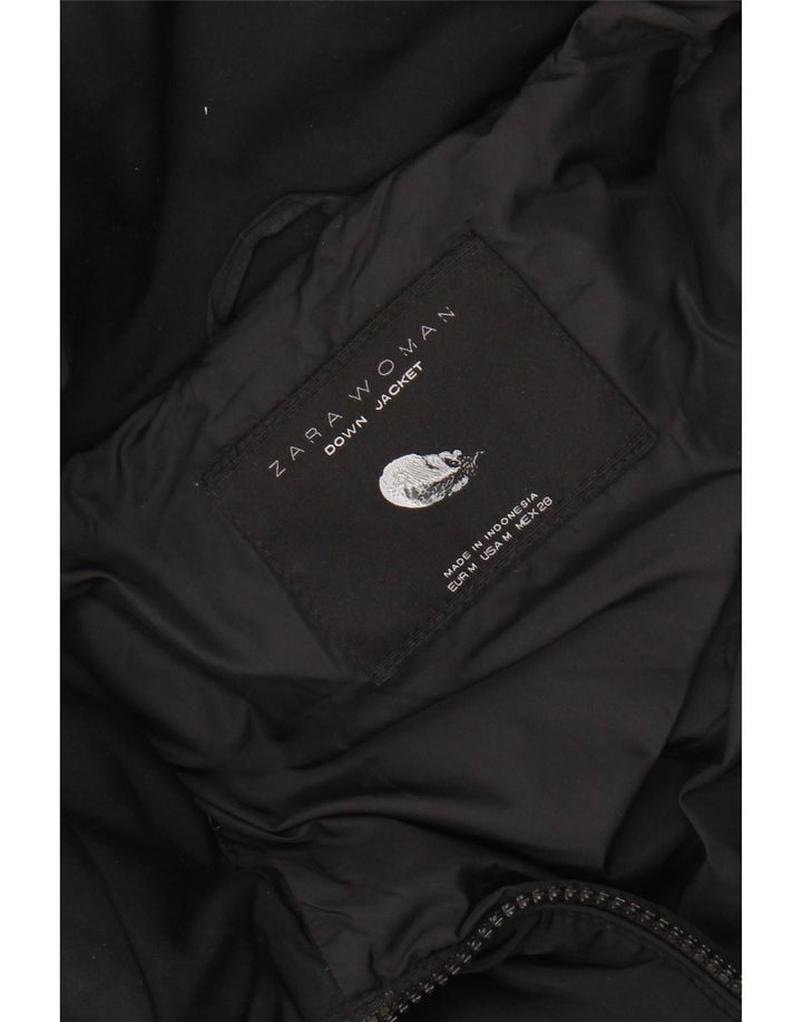 ZARA Damen Wattierte Jacke mit Kapuze UK 12 Medium Schwarz