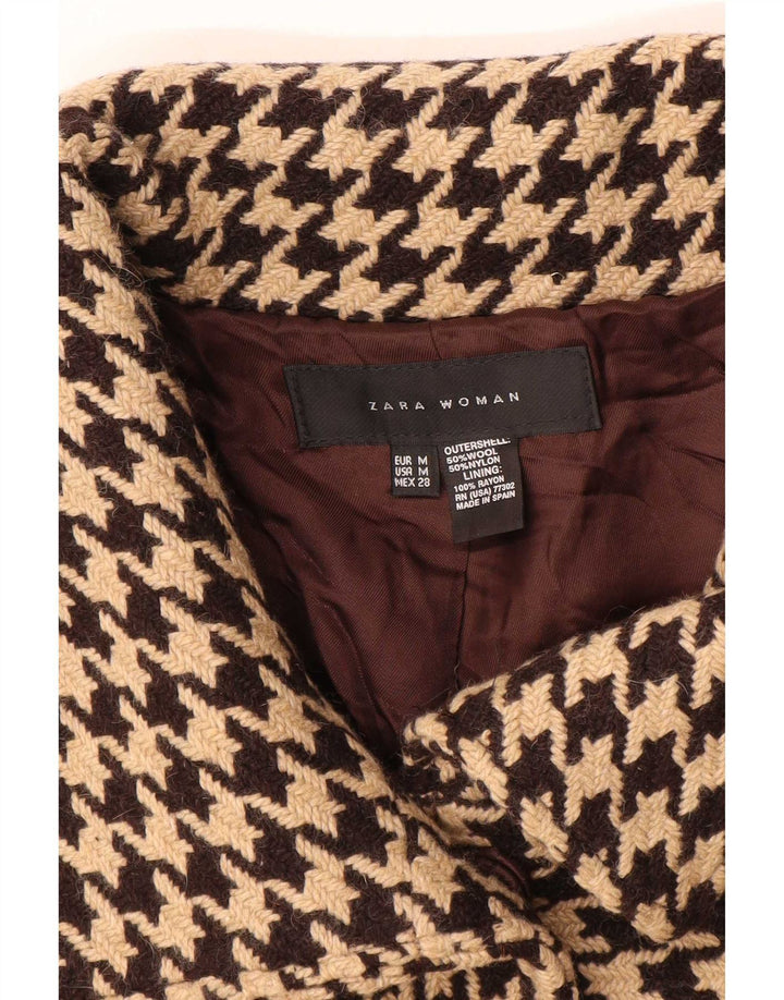 Kurzärmliger Cape-Mantel von Zara für Damen, UK 14, mittelbraune Wolle mit Hahnentrittmuster