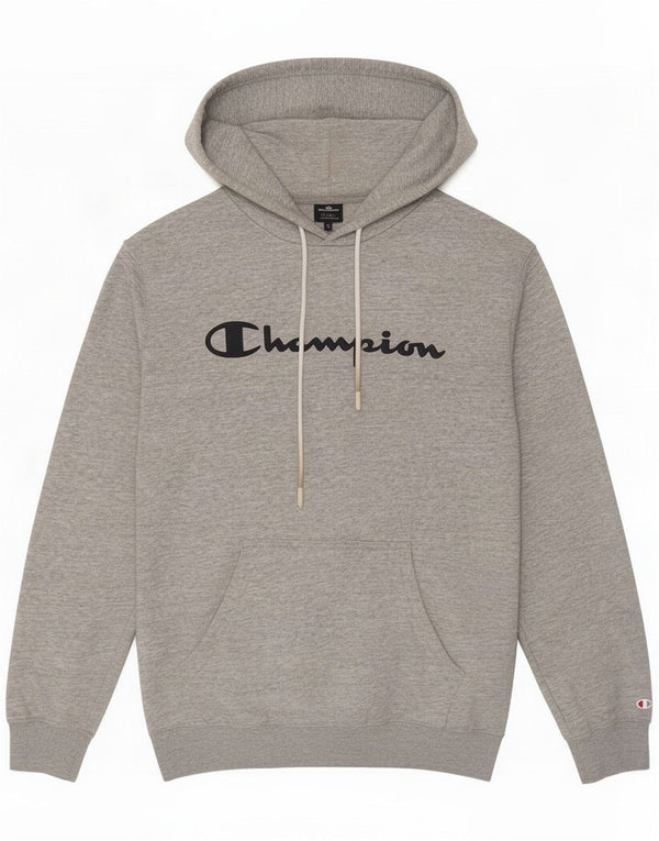 Champion Mens Graphic Hoodie Jumper Large Grey Flecked Cotton