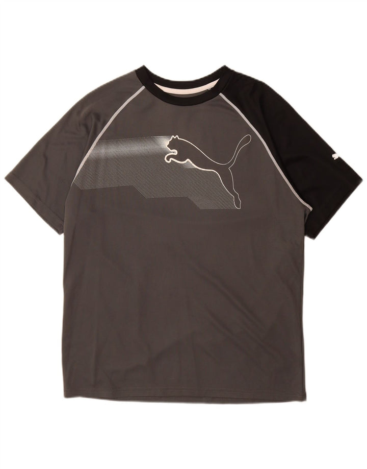 PUMA Herren Grafik-T-Shirt-Oberteil Mittelgraues Colourblock-Polyester