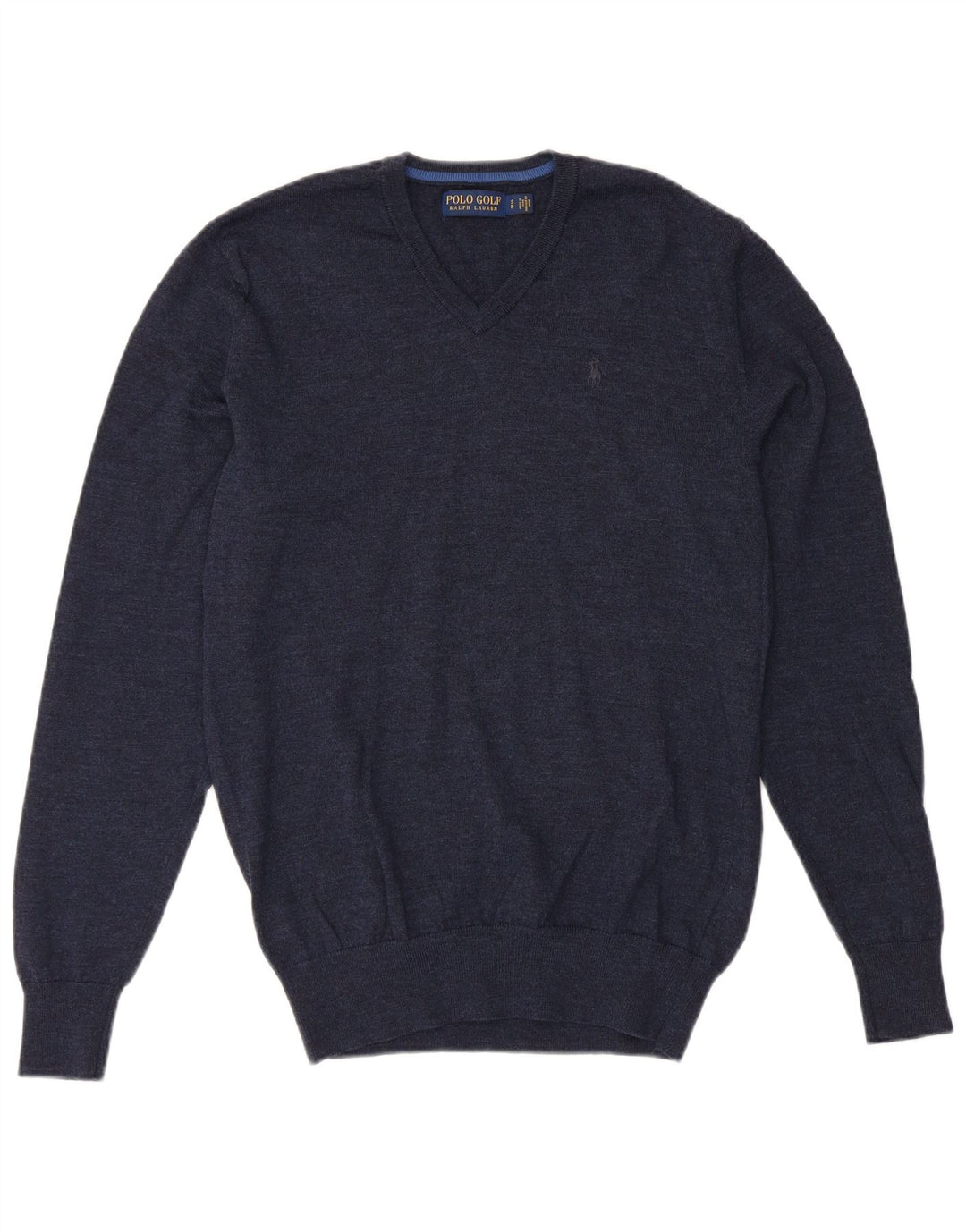 POLO RALPH LAUREN Herren-Pullover mit V-Ausschnitt, Größe S, marineblaue Merinowolle