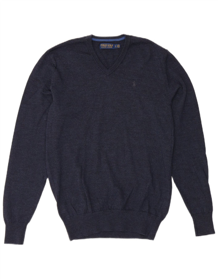 POLO RALPH LAUREN Herren-Pullover mit V-Ausschnitt, Größe S, marineblaue Merinowolle