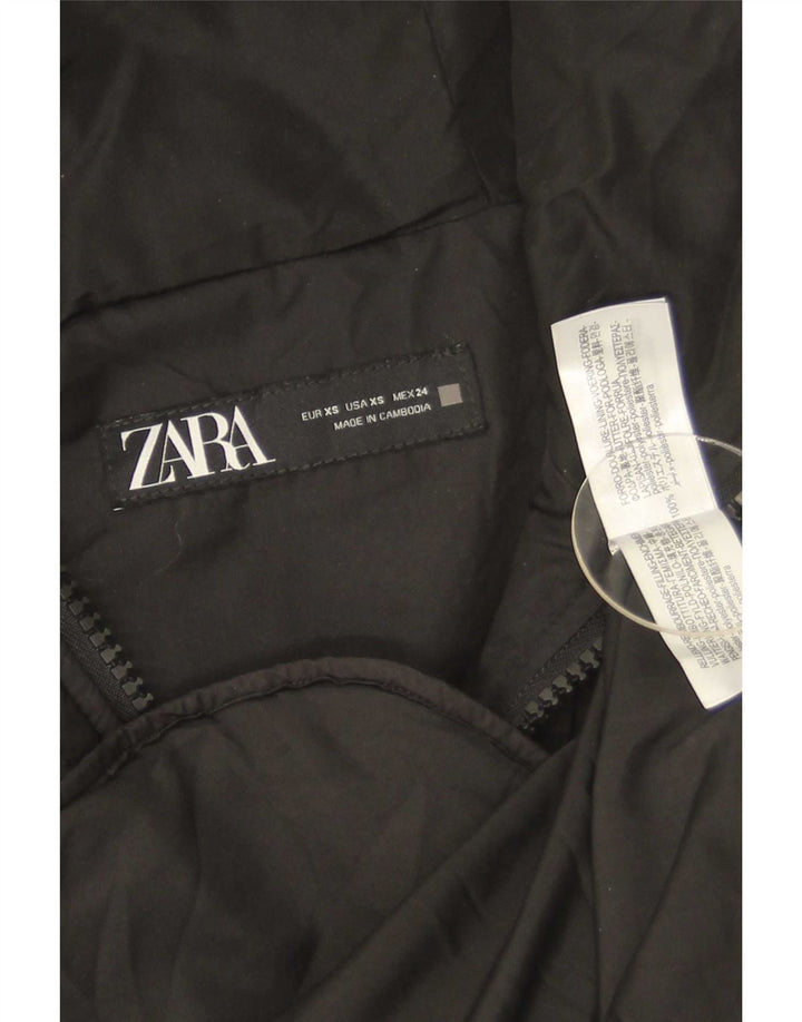 Zara Damen Übergroße Steppjacke mit Kapuze UK 6 XS Schwarz Polyester