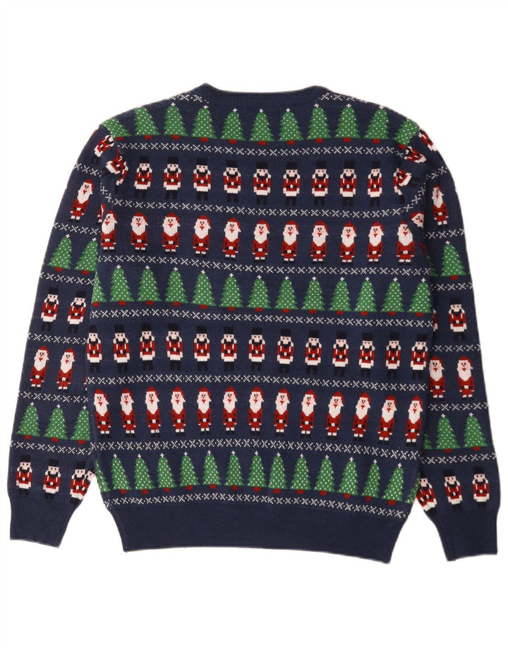 Marks & Spencer Herren-Pullover mit Rundhalsausschnitt, klein, blau, geometrisch