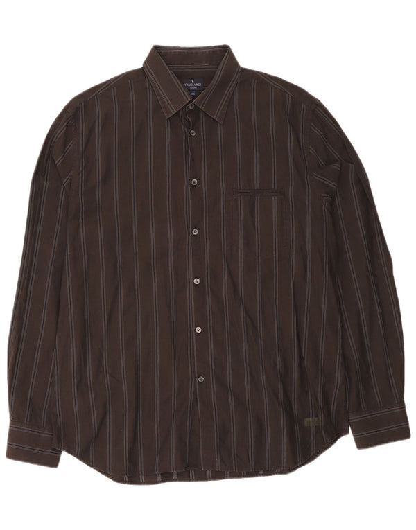 Trussardi Jeans Herrenhemd 2XL braun gestreift aus Baumwolle