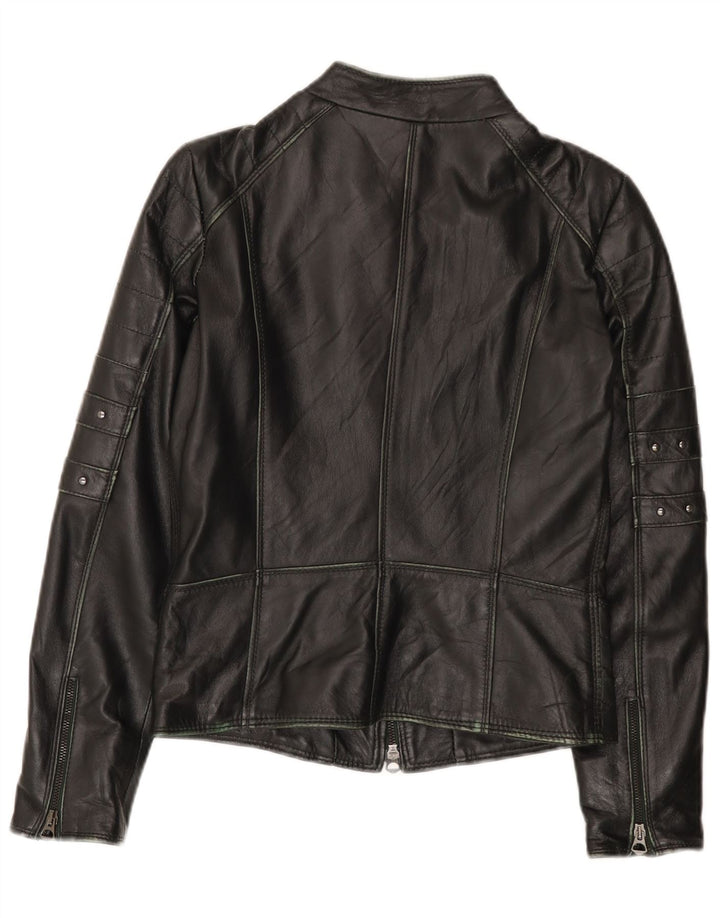 Vintage Damen Leder Bikerjacke IT 44 Mittelschwarzes Leder