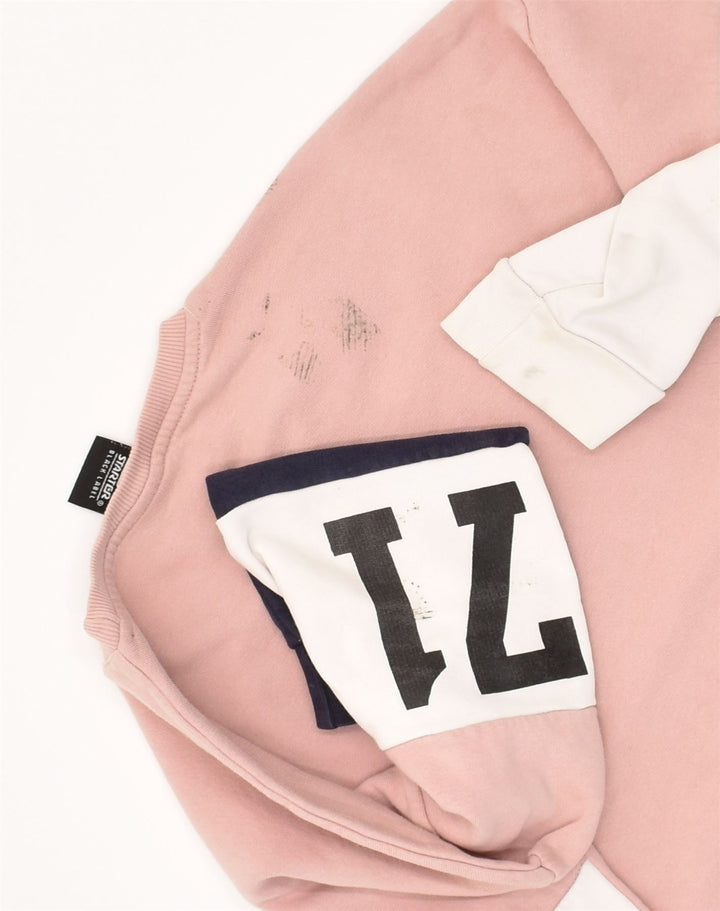 STARTER Womens Graphic Sweatshirt Jumper UK 14 Medium Pink Colourblock | Vintage Starter | Thrift | Second-Hand Starter | Used Clothing | Messina Hembry 