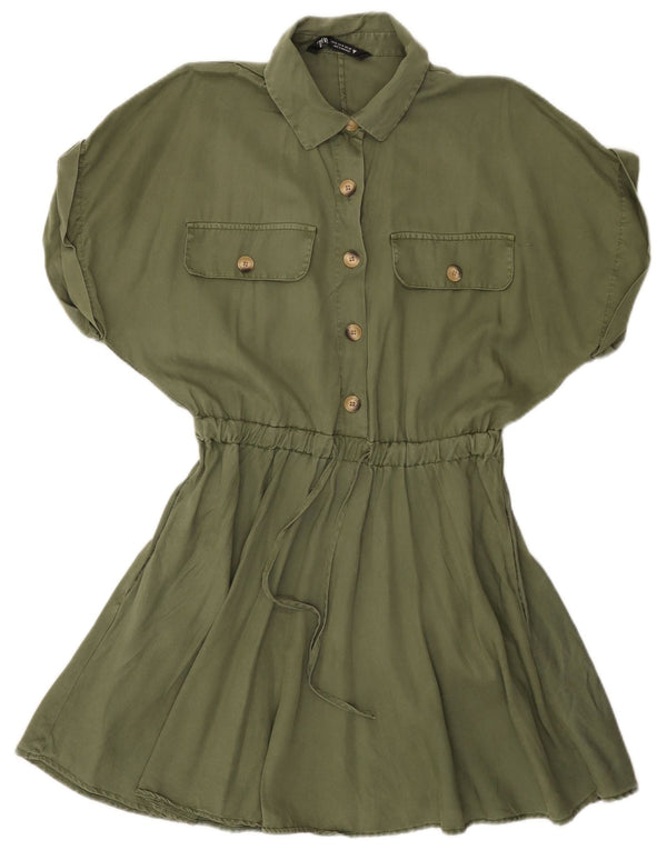 Zara Damen A-Linien-Kleid UK 12 Medium Khaki