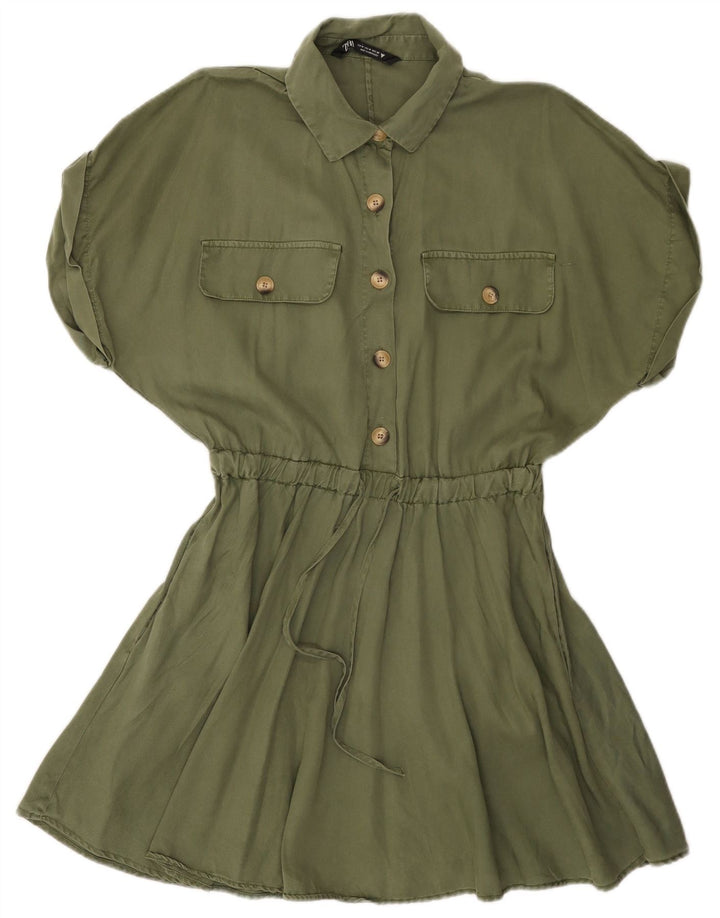 Zara Damen A-Linien-Kleid UK 12 Medium Khaki
