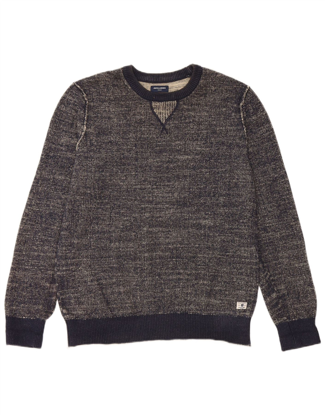 JACK & JONES Herren-Pullover mit Rundhalsausschnitt, mittelmarineblau gesprenkelte Baumwolle