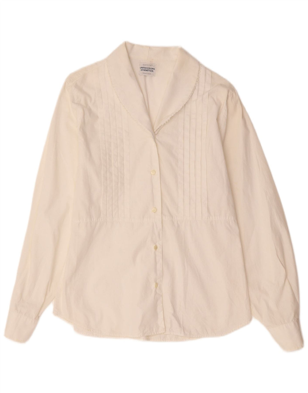 Benetton Damen Smokinghemd UK 12 Mittelweiß