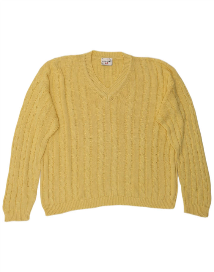 Mazzonetto Herren-Pullover mit V-Ausschnitt aus mittelgelber Baumwolle