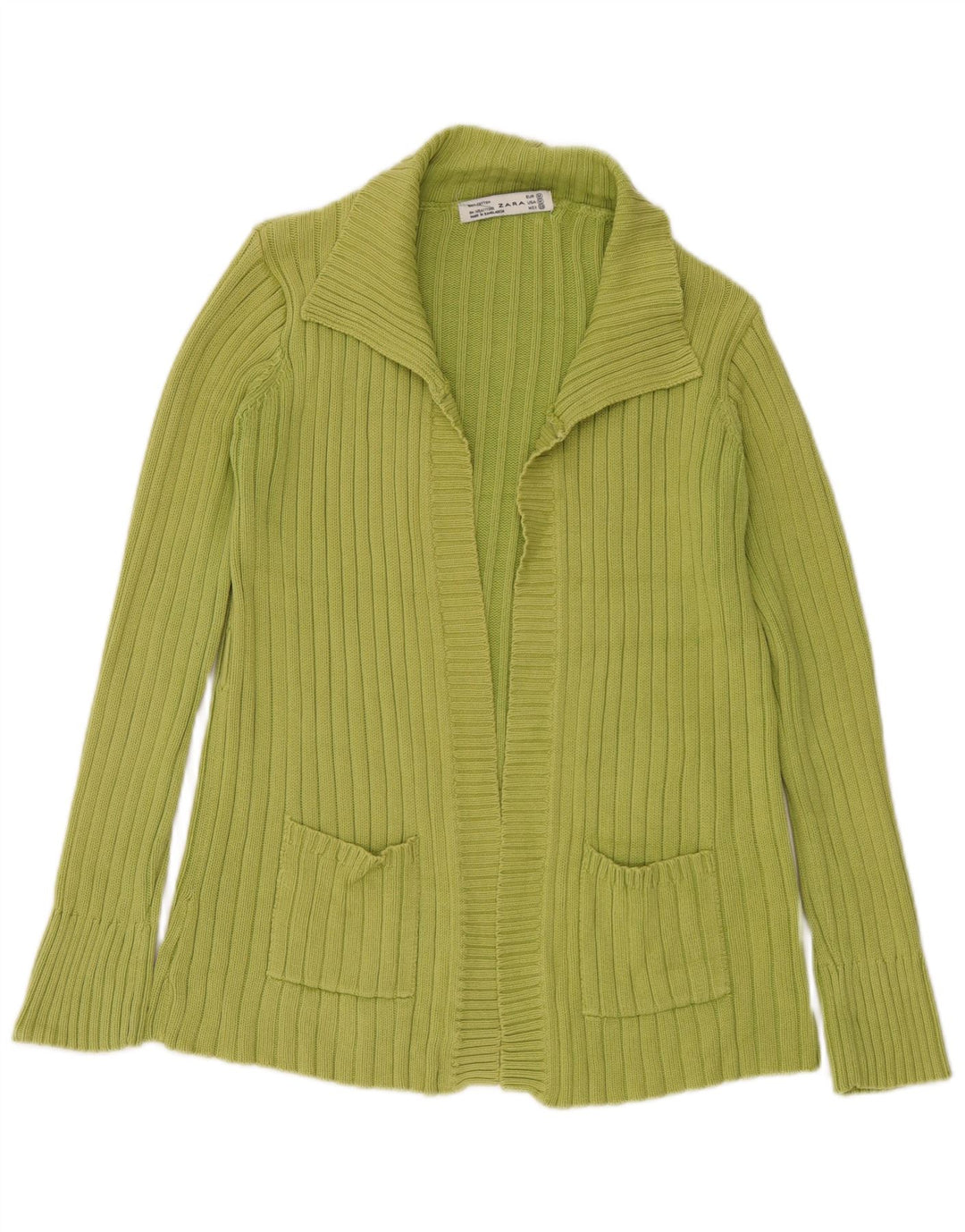 Offener Strickjackenpullover für Damen von Zara, UK 14, mittelgrüne Baumwolle