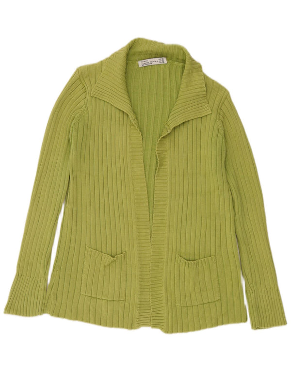 Offener Strickjackenpullover für Damen von Zara, UK 14, mittelgrüne Baumwolle