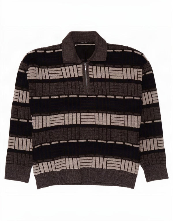 Vintage Herren Rollkragenpullover Pullover mittelgrau geometrisch
