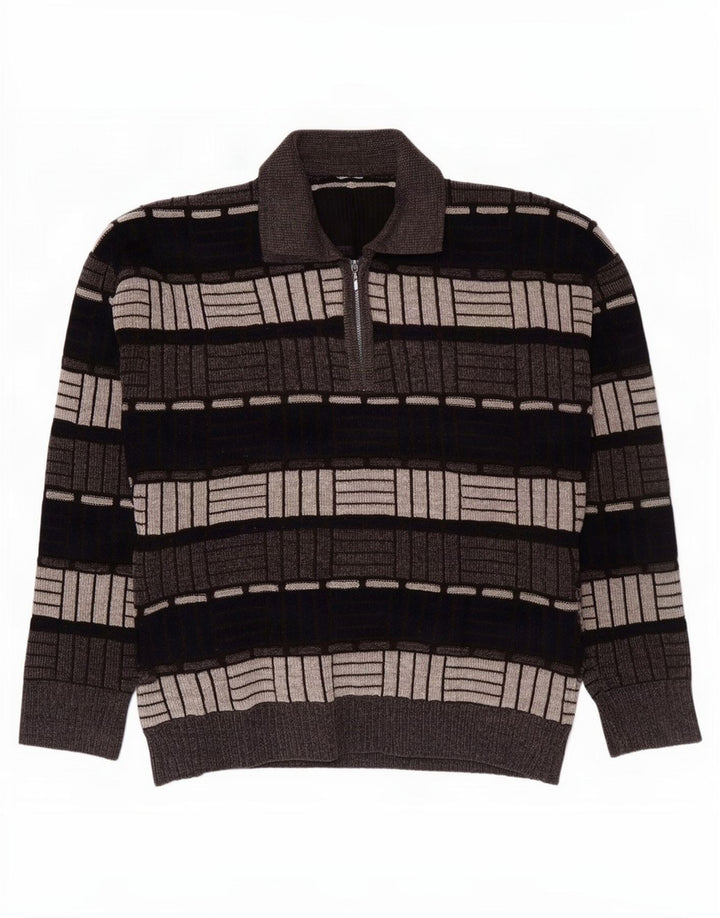 Vintage Herren Rollkragenpullover Pullover mittelgrau geometrisch