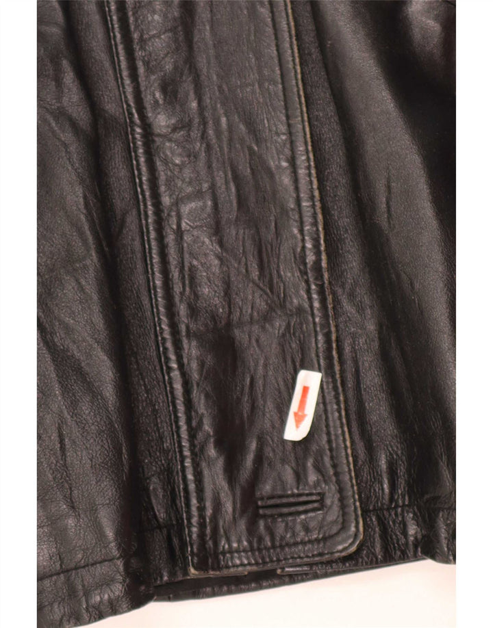 Vintage Damen-Kapuzen-Übergröße-Lederjacke IT 44 Mittelschwarz
