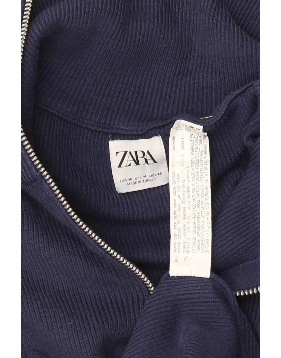 Zara Herren-Pullover mit Reißverschluss am Hals, mittlere marineblaue Baumwolle