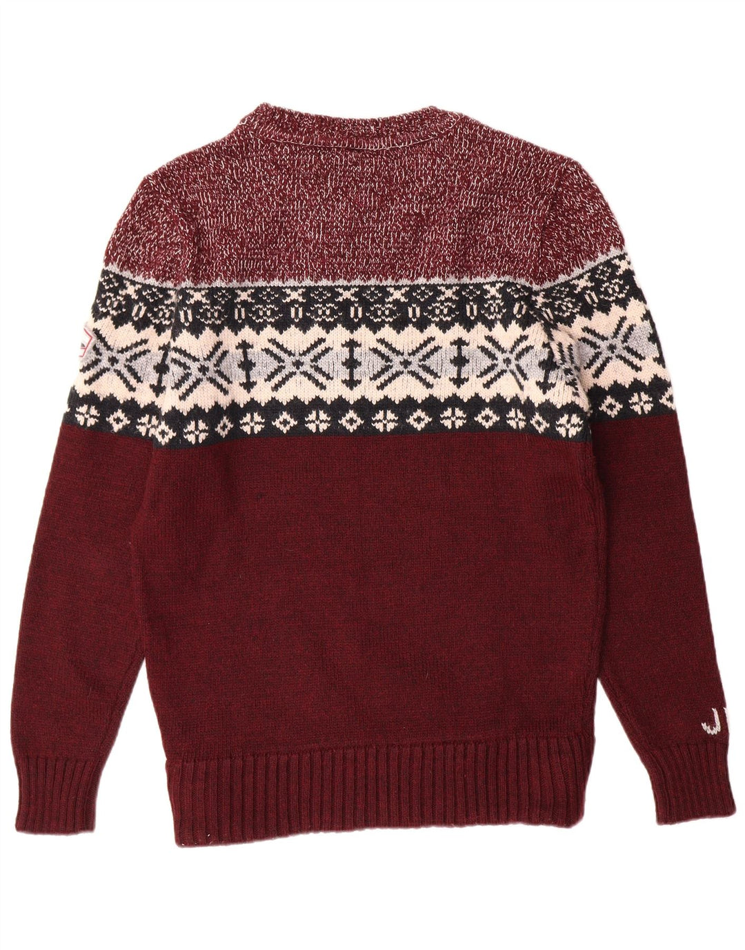 SUPERDRY Herren-Pullover mit Rundhalsausschnitt, XL, Burgunderrot, Fair-Isle-Klassiker