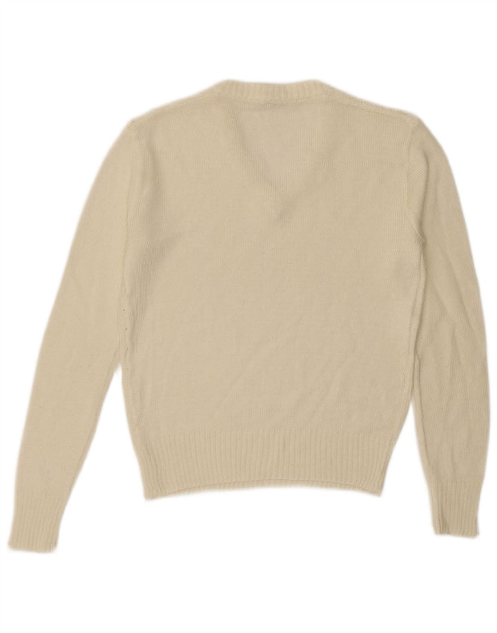 C&A Womens V-Neck Jumper Sweater IT 44 Medium White Acrylic