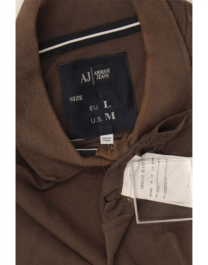 ARMANI JEANS Herren-Langarm-Poloshirt aus mittelbrauner Baumwolle