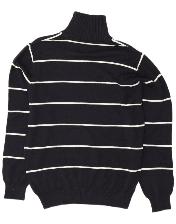 Vintage Herren-Pullover mit Reißverschluss, 2XL, marineblau, gestreift, Merinowolle