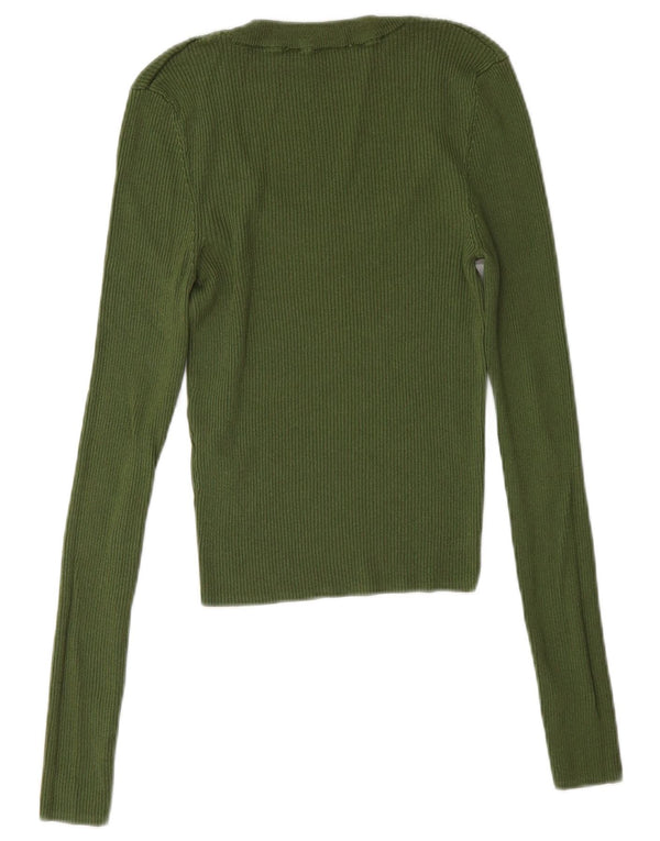 Zara Damen Slim Fit Top Langarm UK 8 Small Grüne Viskose